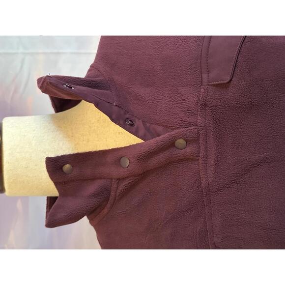 Women's Burgundy Fleece Pullover Jacket with Snap Collar - Picture 3 of 4